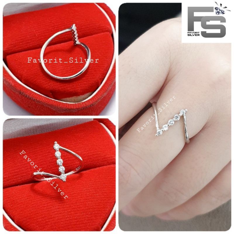 CINCIN PERAK ASLI SILVER WANITA 925 LAPIS EMAS PUTIH MODEL ZIG-ZAG 1 BARIS POLOS - PERHIASAN PERAK W
