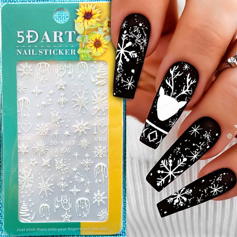 Stiker Kuku Motif Natal / Musim Dingin / Snowflake / Burung / Gingerbread Man 5d Untuk Dekorasi Nail Art