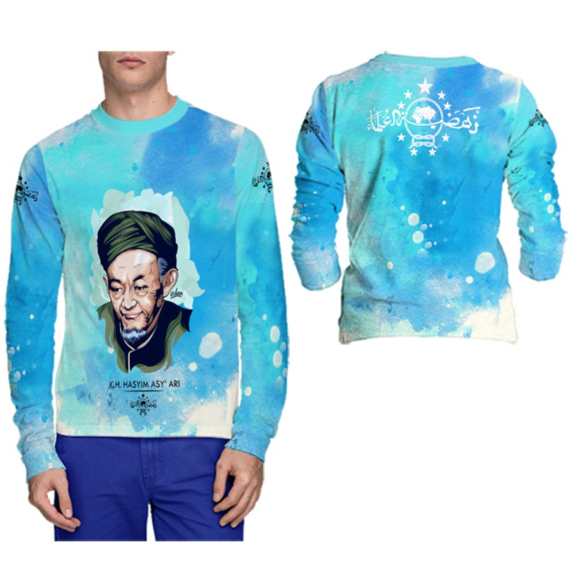 KAOS NU KH.HASYIM ASY'ARI Sang Pendiri NU Baju Kaos Pria Dewasa Tangan Panjang Fullprint