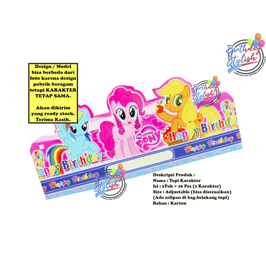 Topi Lingkar Little Pony/ Topi Karton Karakter Little Pony isi 10 Pcs/ Topi Poni isi 10 Pcs