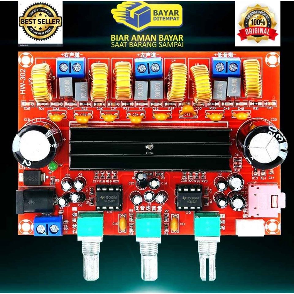 Power Amplifier Digital TPA3116D2 Class D – Audio HiFi Stereo 2x50W plus 1x100W Subwoofer Jernih Bas