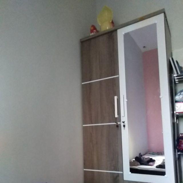 Lemari Baju 2 Pintu 2 Laci Romaro Cermin Panjang Lemari Pakaian