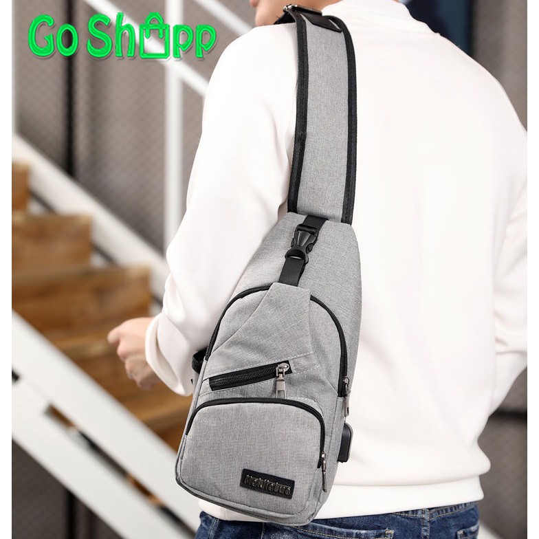 Tas Selempang Pria Kanvas Dengan Port USB  - Tas Cowok Import Premium High Quality - Tas Pria [TP02]