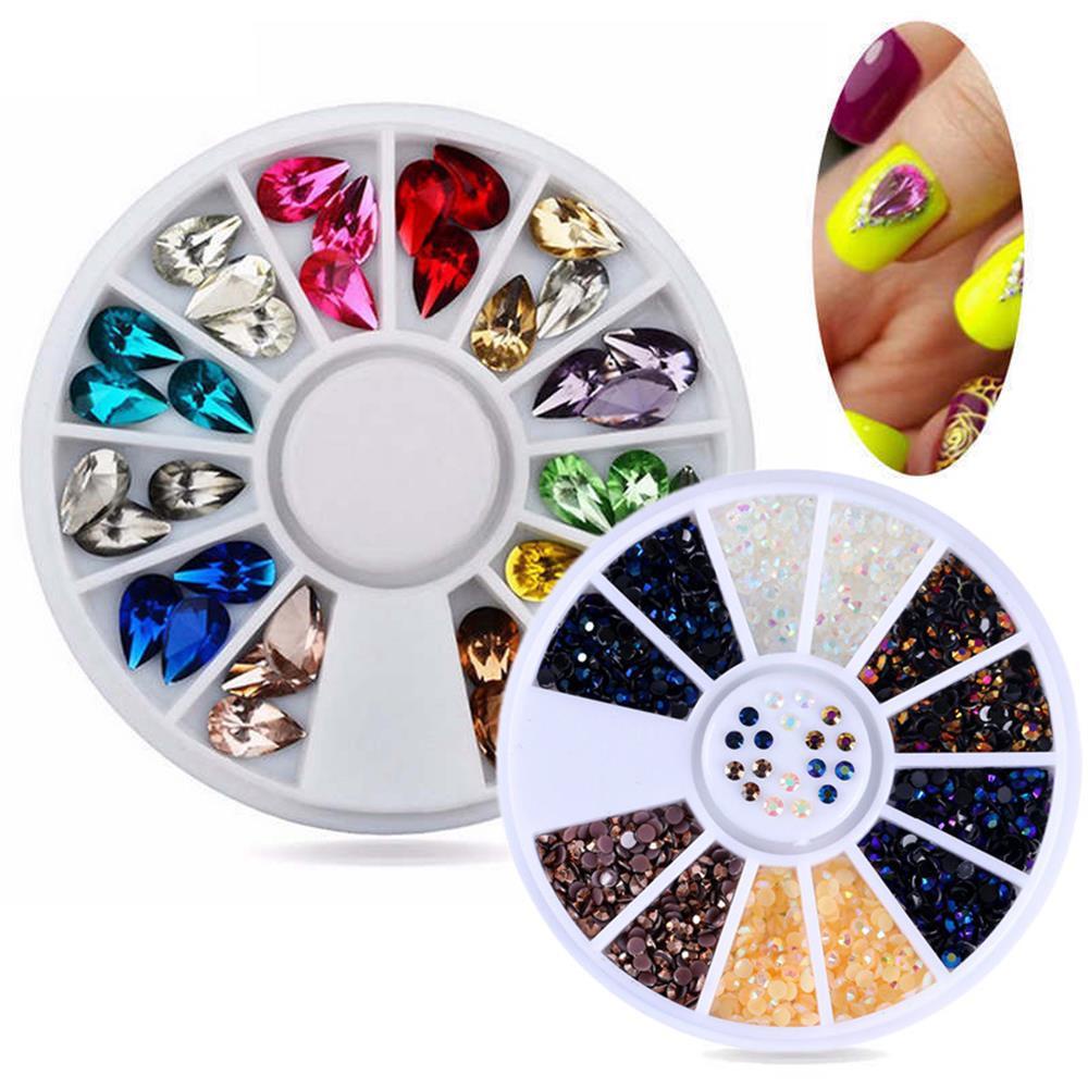 Top Nail Rhinestones Kuku Kecantikan Warna-Warni Diy Tips Glitters In Wheel