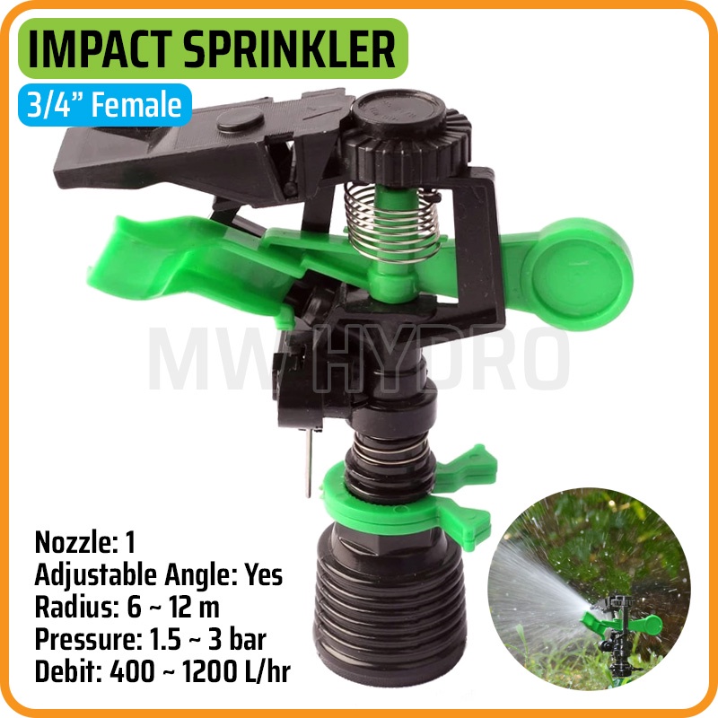 Impact Sprinkler 3/4&quot; Female - 1 Nozzle - 360° Adjustable Rotation Angle