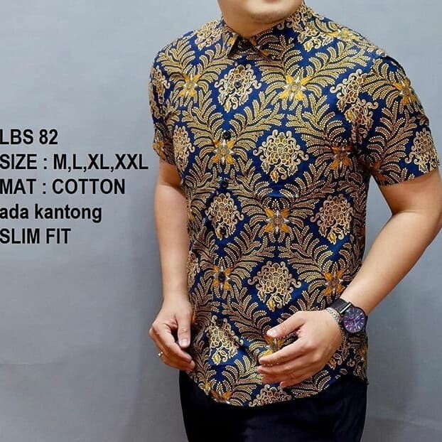 LBS82 KEMEJA BATIK PRIA SLIM FIT MEWAH UNIK BAJU BATIK PRIA BEST SELLER