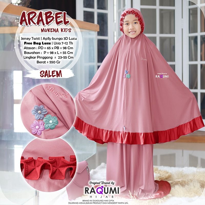 ARABEL MUKENA KIDS RAQUMI ORIGINAL | MUKENA ANAK 7 - 12 TAHUN | MUKENA LUCU ANAK | MUKENA RAMPLE