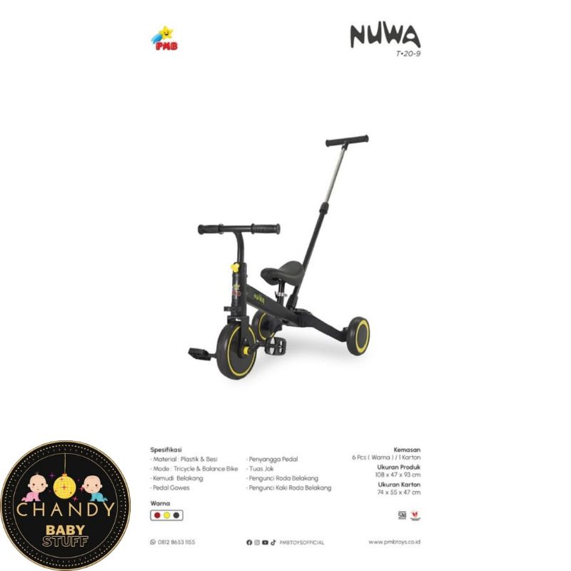 SEPEDA ANAK RODA 3 PUSH BIKE PMB NUWA T20-9