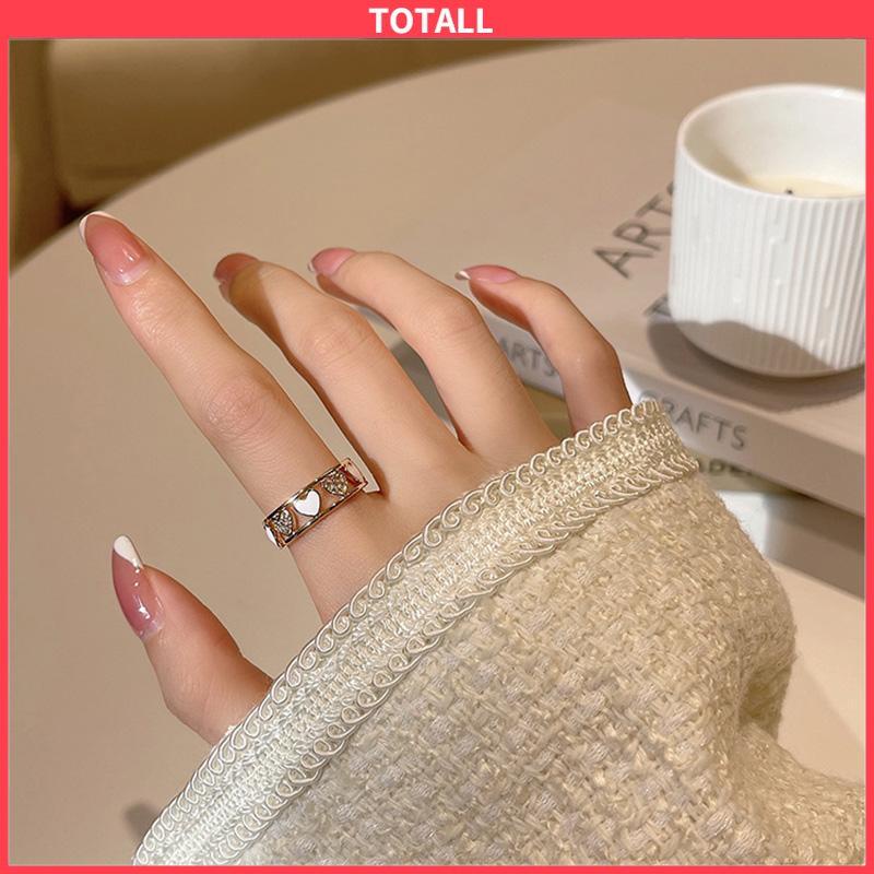 COD Cincin Ringan Mewah Hollow Keluar Berlian Imitasi Cinta Chic Advanced Adjustable Cincin Wanita-Totall