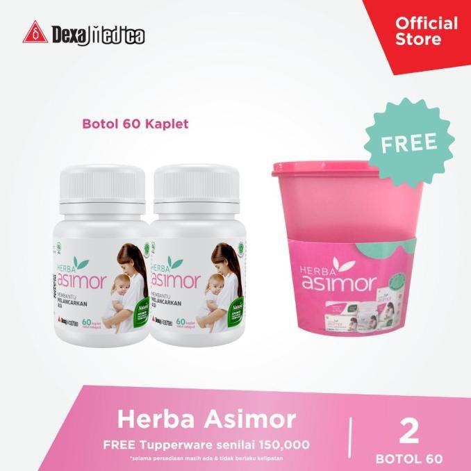 Paket ASI Booster - 2 Botol HERBA ASIMOR 60 Kaplet - FREE TUPPERWARE