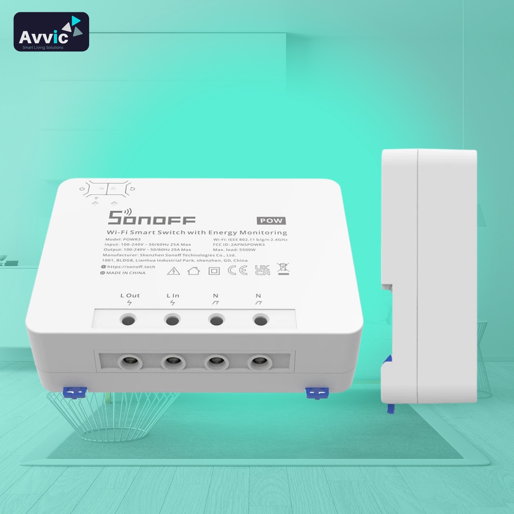 Sonoff POWR3 High Power Energy Monitoring Smart Switch Saklar Pintar 25A 5500W Max Load Energy Voltage Monitoring