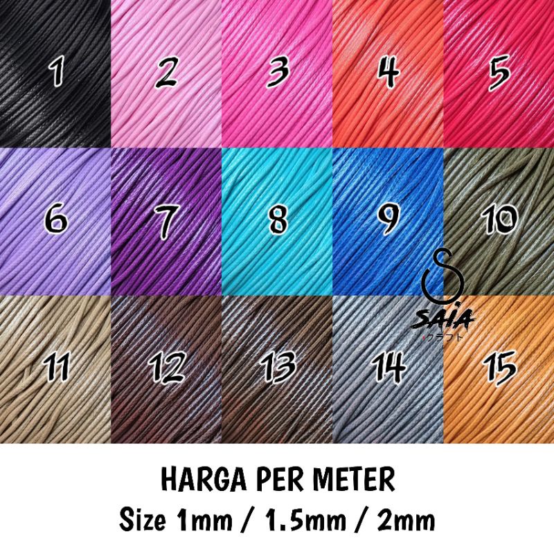 Tali korea 1mm 1.5 mm 2mm buat kerajinan gelang kalung wax cord waterproof 1,5mm #1-15 | SAIA CRAFT