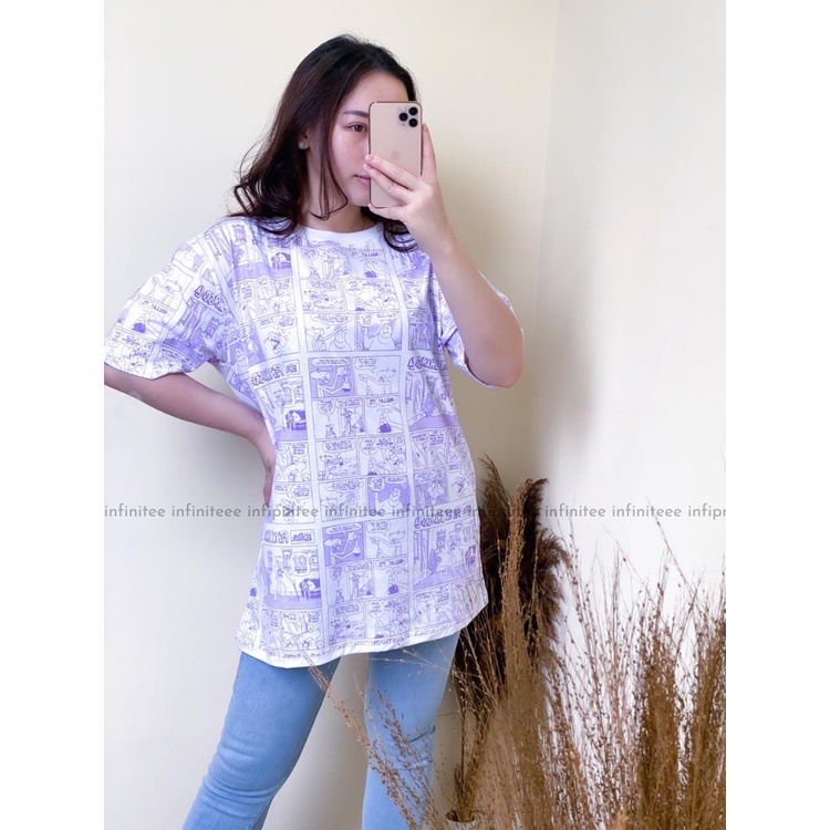 Kaos Oversize Lengan Pendek Kaos Wanita Jumbo Motif Koran Komik