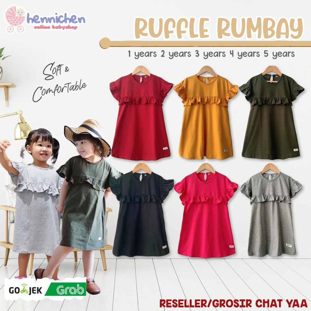 PROMO 7.7 Daster / Dress Anak Rufel Polos Smilee Size 1-5Tahun / Dress Anak Ruffle Perempuan Lucu