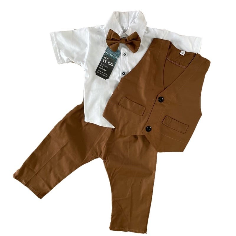 baju kemeja jas tuxedo anak bayi laki 2 3 4 5 6 7 8 9 10 tahun setelan pesta mocca coklat brown