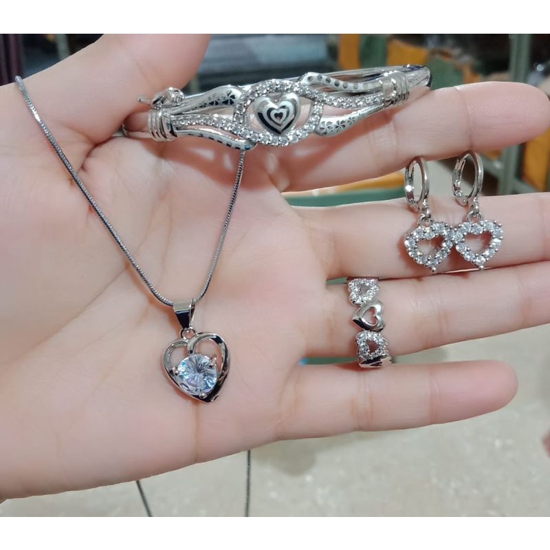 Satu set dewasa silver love lapis berlian asli mewah terkini