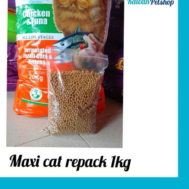 ✶ makanan kucing maxi adult/kitten repack 1kg/dry food maxi cat repack ➧