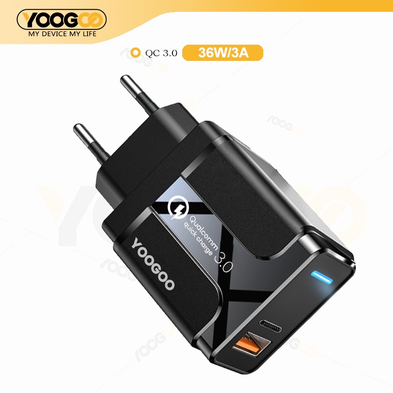 QC3.0 PD Kepala Charger 36W Smart Quick Charger Type-C+USB 3A for HUAWEI Iphone XIAOMI OPPO SAMSUNG