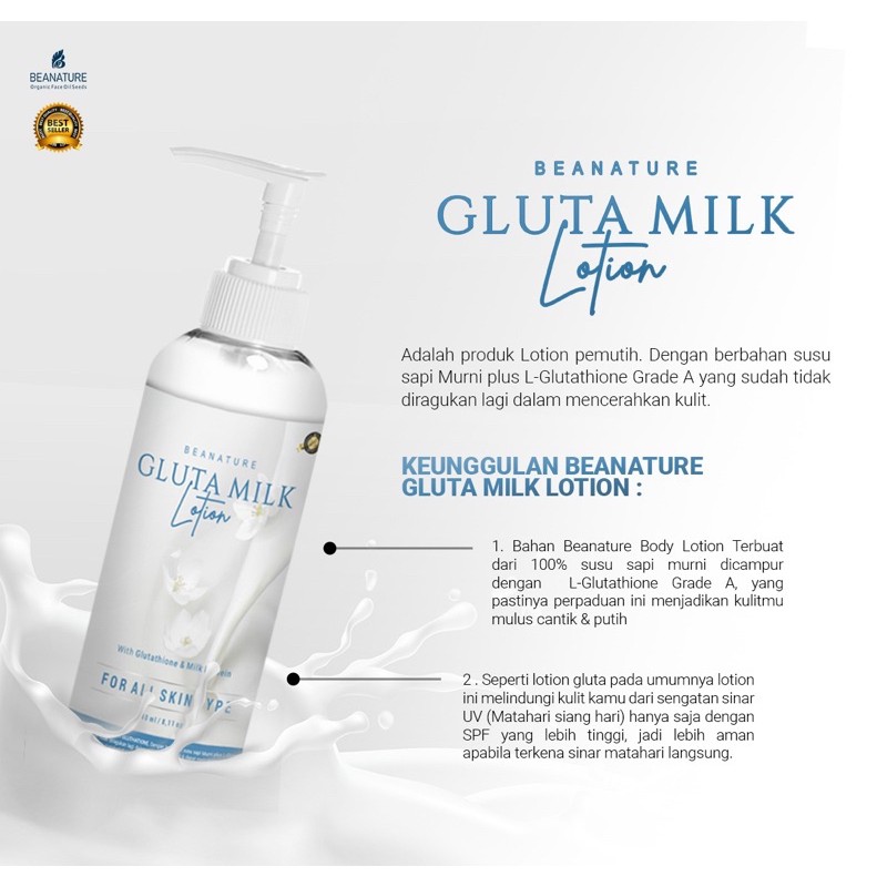 Jual Beanature Gluta Milk, Body Lotion, Pemutih Badan Aman tanpa efek