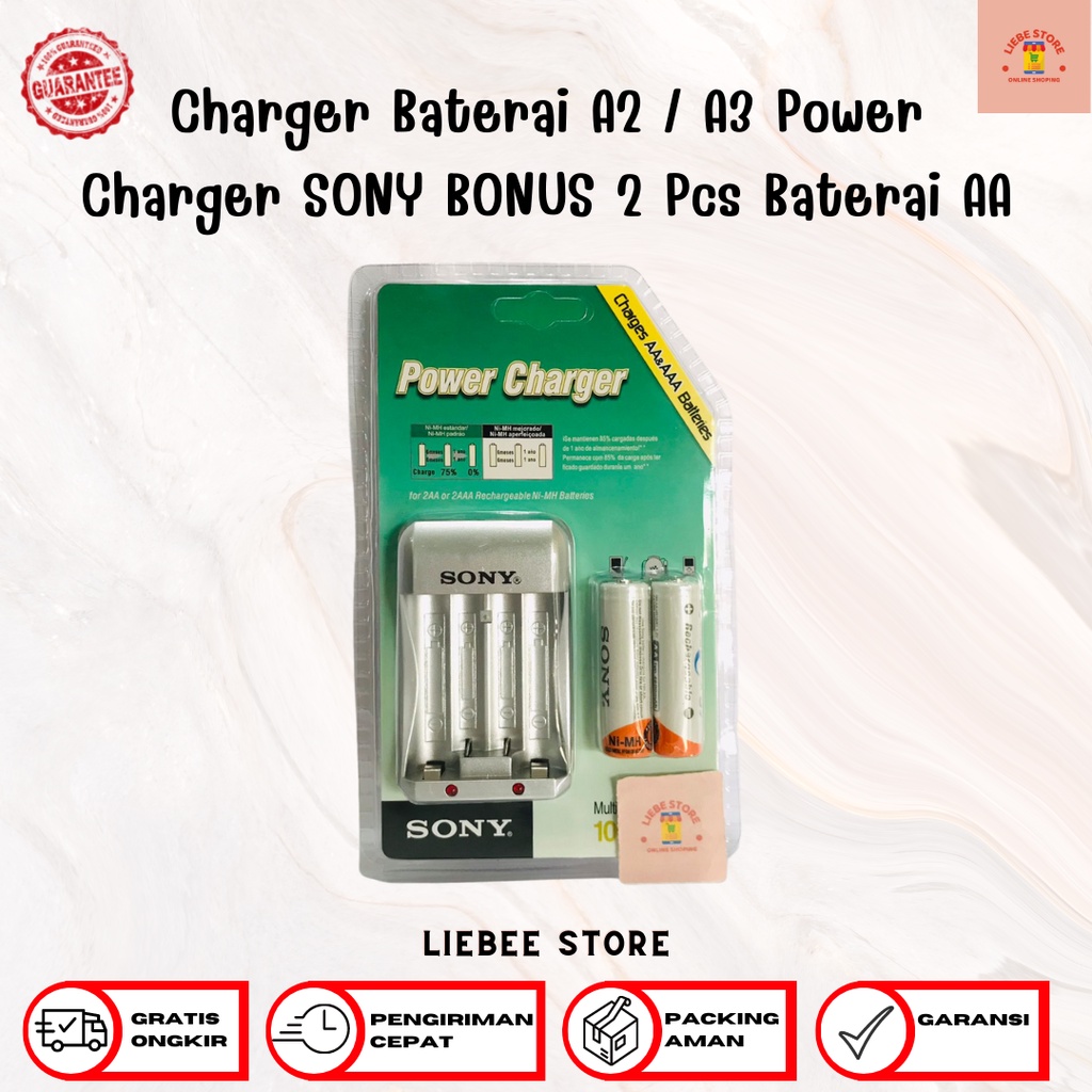 Charger Baterai A2 / A3 Power Charger SONY BONUS 2 Pcs Baterai AA