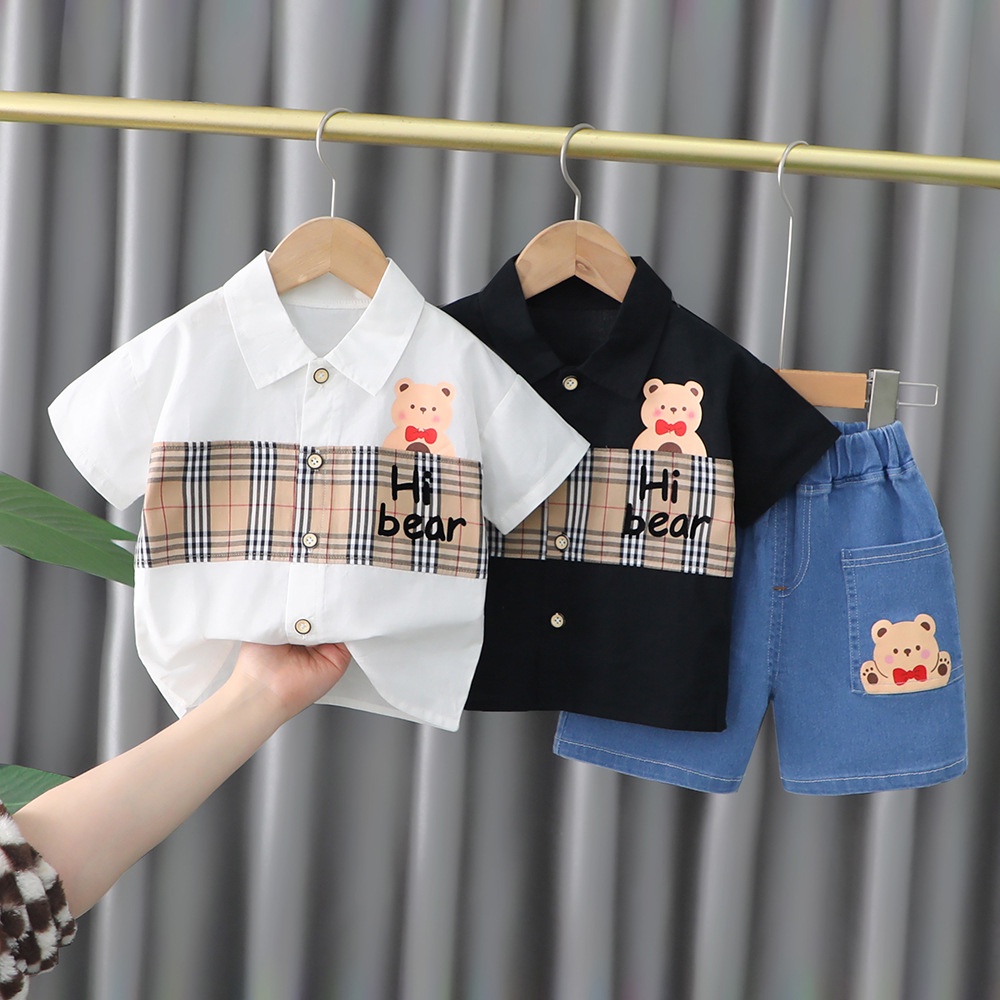 Setelan Anak Baju Kemeja set Celana Jeans Anak Laki Laki Korean Style Import