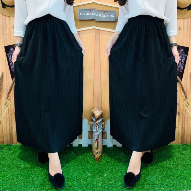 LONG SKIRT / ROK PLISKET KHUSUS HITAM IMPORT BIGSIZE - GHAUDENS FASHION