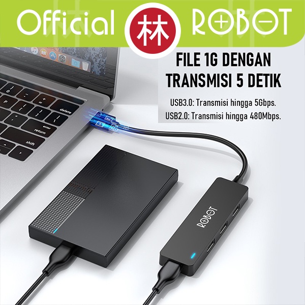 ROBOT H160 USB Hub 4 Ports Adapter USB 2.0 &amp; USB 3.0 High Speed 5GBPS