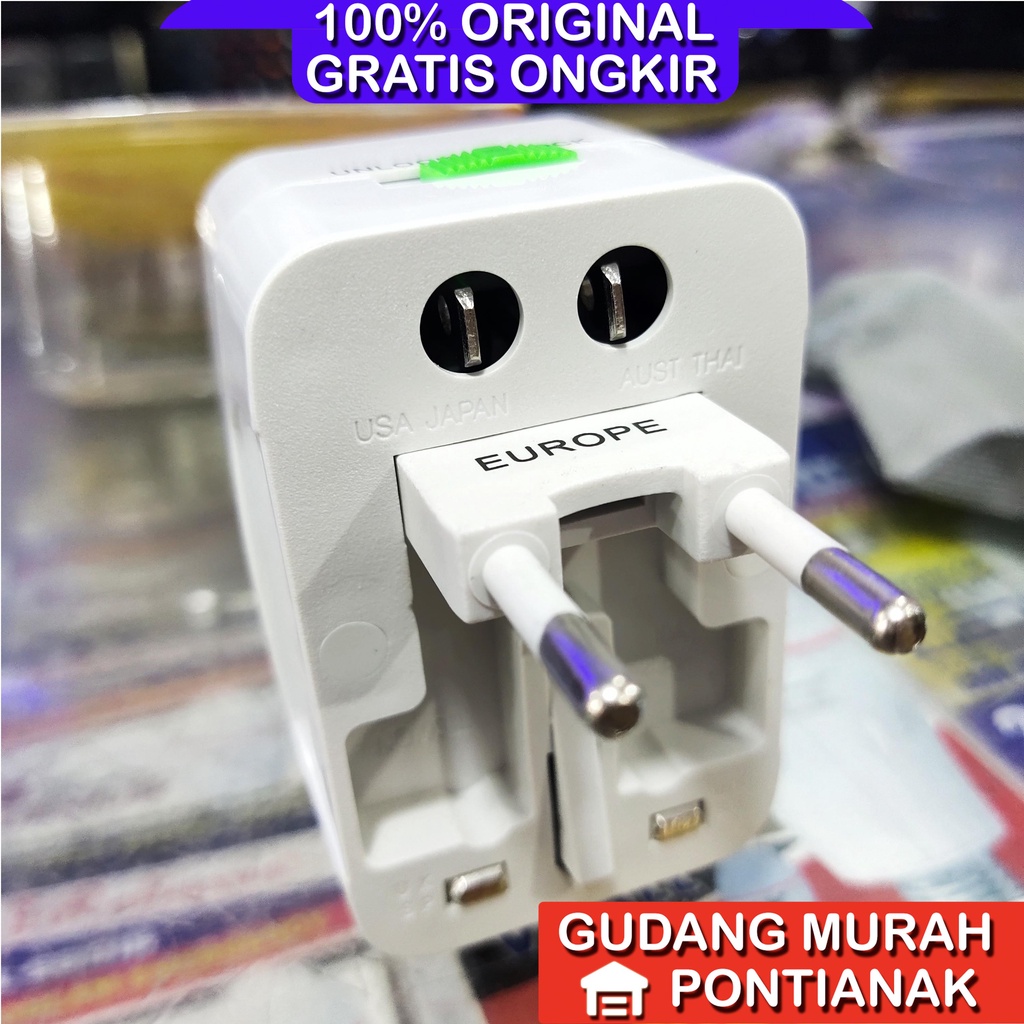 Pioline Universal Travel Adaptor Multi International P931L Penyambung colokan Serbaguna steker cok kaki tiga 3 atau gepeng