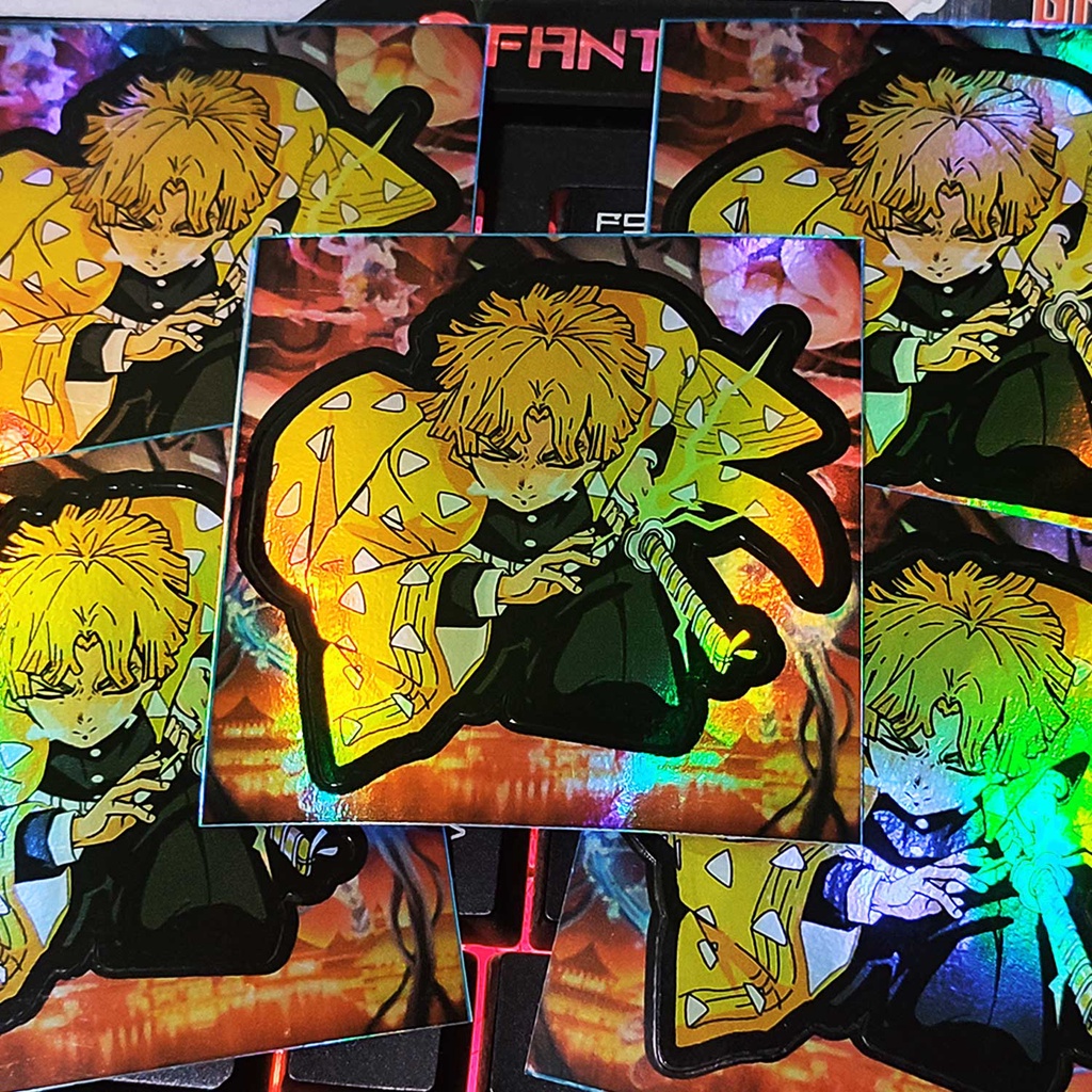 STICKER STIKER HOLOGRAM ANIME -KIMETSU NO YAIBA ZENITSU - STIKER LAPTOP