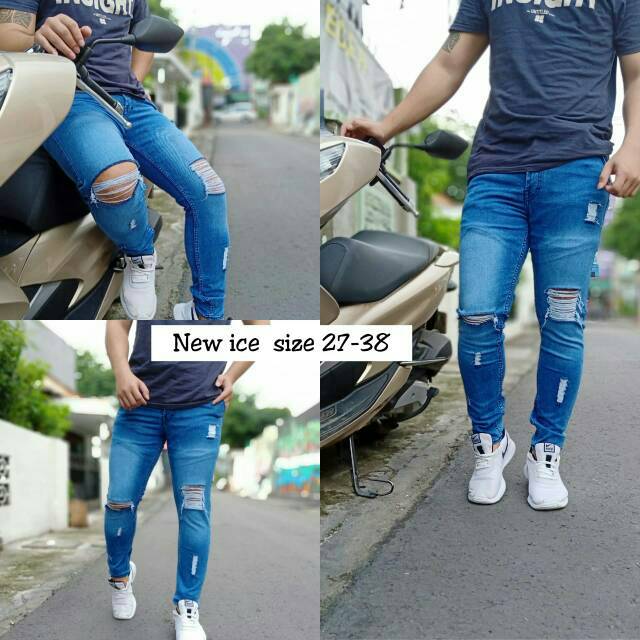 Jeans ripped new ice - celana sobek biru pria original