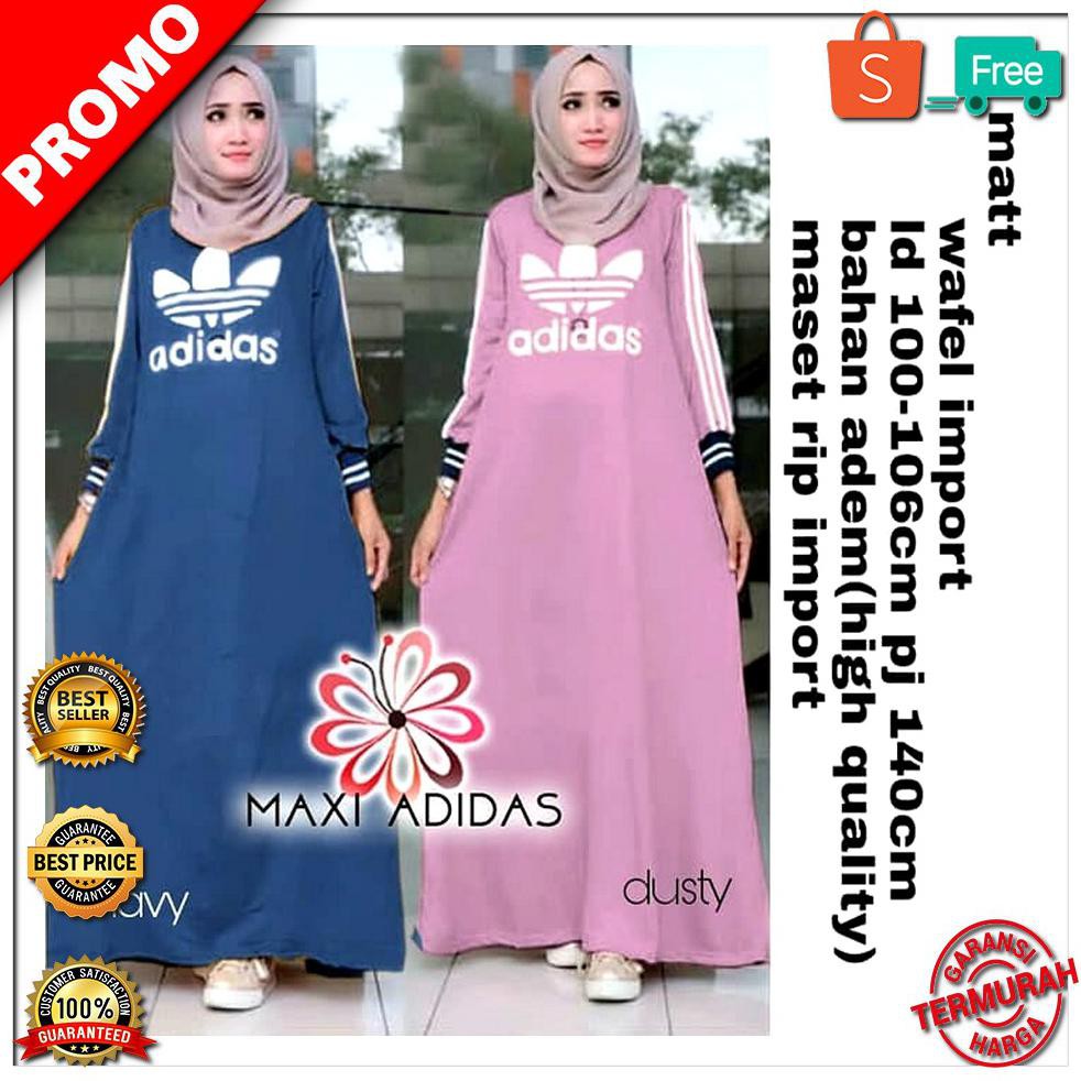 PROMO Maxi Adidas Fashion Muslim Kekinian Baju Gamis Wanita - Navy LIMITED EDITION