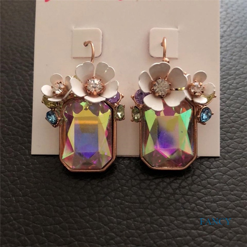 Anting Gantung Boho Bentuk Persegi Panjang Motif Bunga Warna-Warni Untuk Wanita