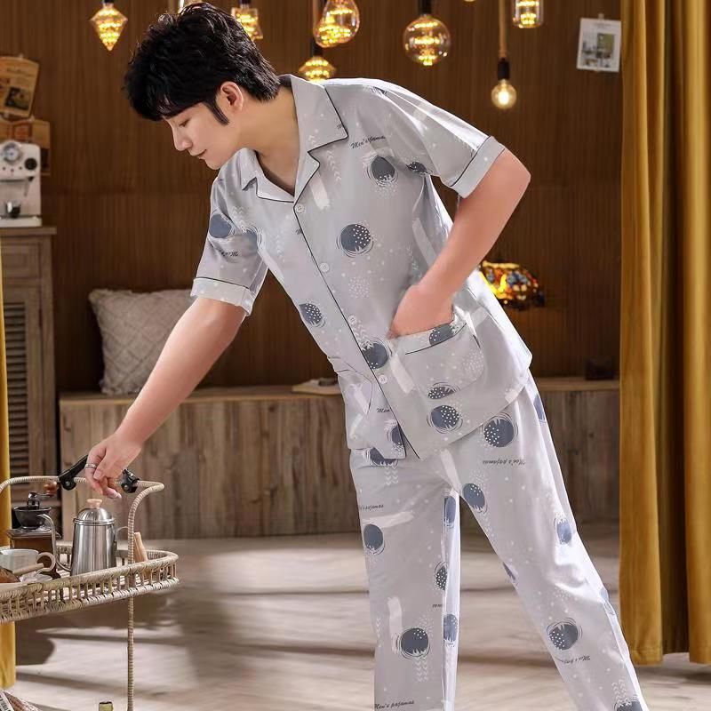 Cp piyama cowok dewasa corak kotak/Piyama Baju Tidur Pria Dewasa Import/setelan piyama lengan pendek-CP.KRAH BUBBLE ABU