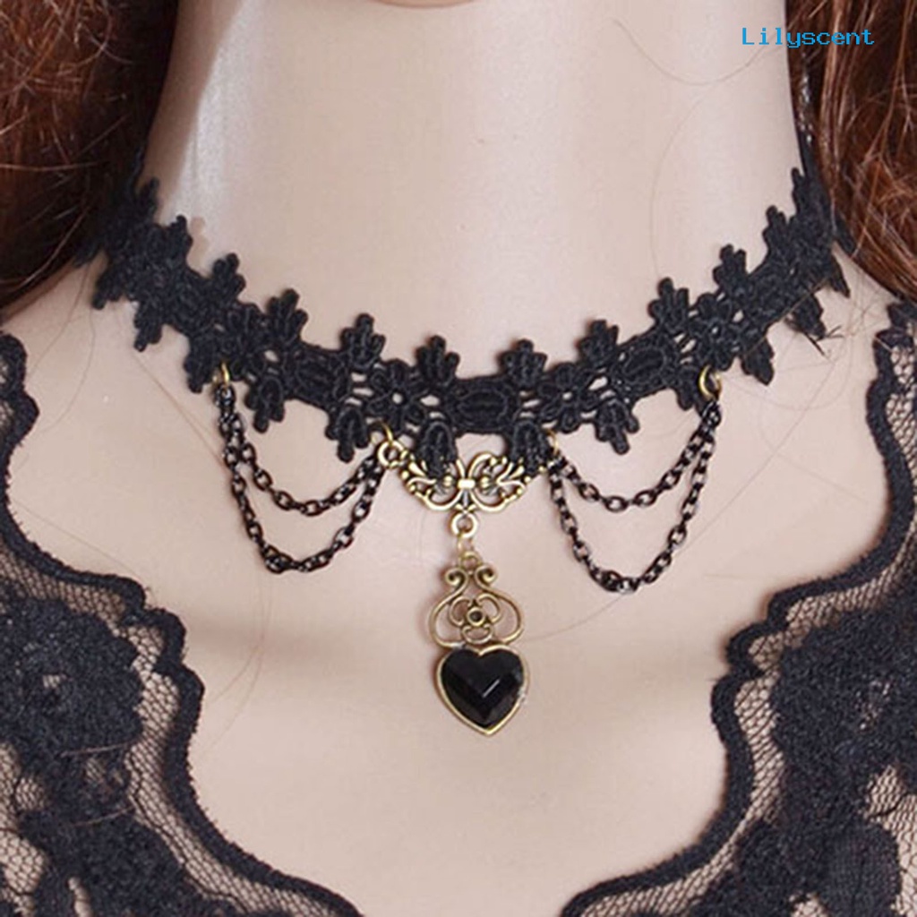 Kalung Rantai Renda Bahan Alloy Warna Hitam Untuk Pernikahan