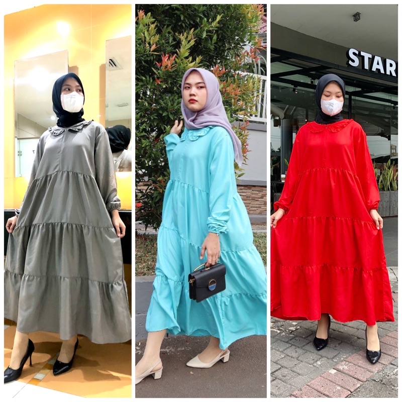 IZANY Gamis Dress Wanita / Midi Dress XXL Jumbo Collar Plain Polos Wanita banyak Warna busui friendly