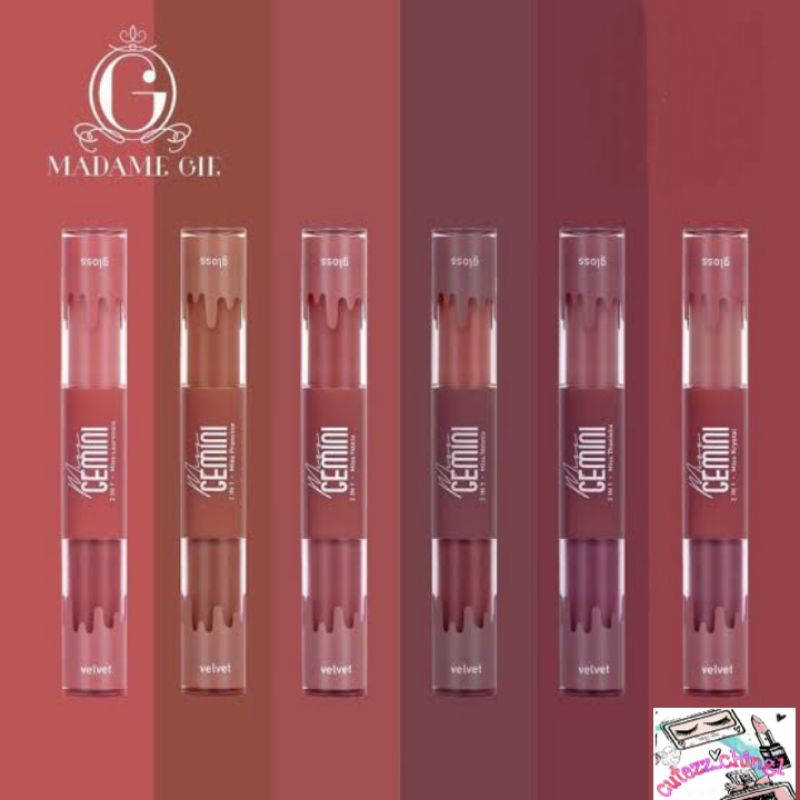 ☃️Cutezz_Ching1☃️Madame Gie Miss Gemini 2 In 1 Gloss n Velvet - Make Up Lipstick