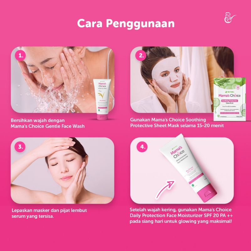 Mama's Choice Sheet Mask Soothing Protective (3 pcs) | Masker Wajah Tea Tree Cucumber | Glowing Menghilangkan Jerawat