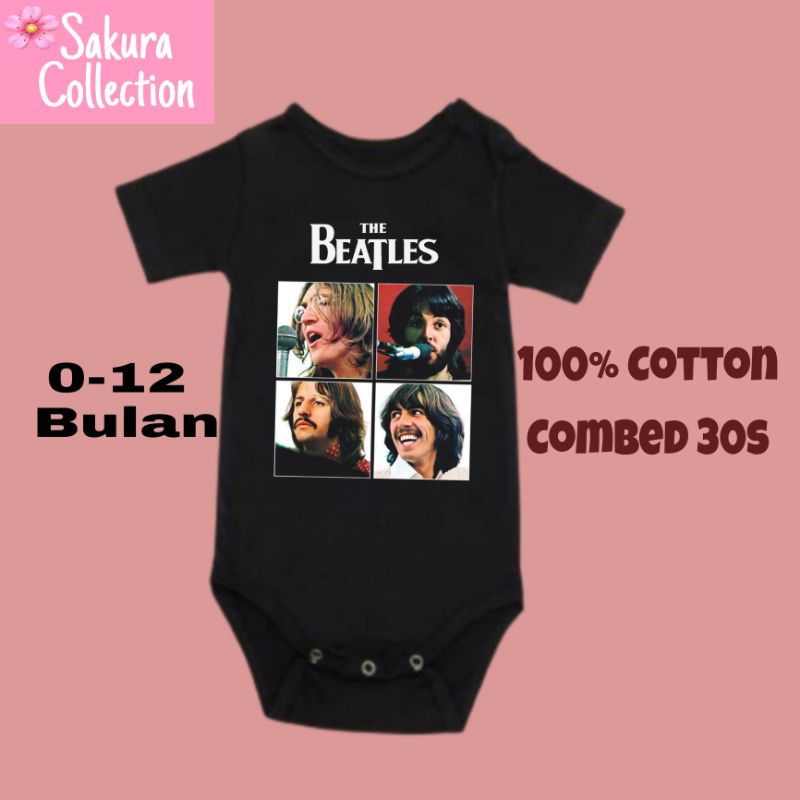 Kaos baju bayi jumper baby kids pendek band THE BEATLES 7 punk rock metal logo tulisan usia 0 1 2 3 4 5 6 7 8 9 10 11 12 bulan sampai umur 1 tahun adem jumpsuit babysuit romper bodysuit little anak kecil hitam laki laki perempuan unisex nyaman lembut