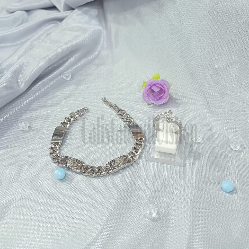 SET DEWASA RANTAI 4PLAT SILVER PERMATA TANAM PERHIASAN EMAS  KOREA ANTI KARAT DAN ANTI LUNTUR