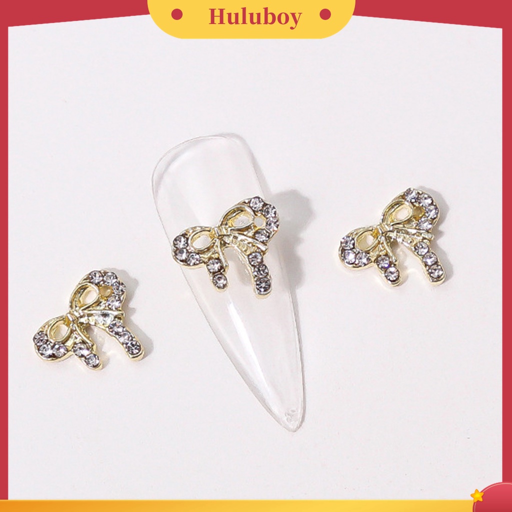 Huluboy Huluboy♡ 10 Pcs Ornamen Berlian Imitasi Bentuk Pita Hati Mutiara 3D Untuk Kerajinan Manicure Nail Art