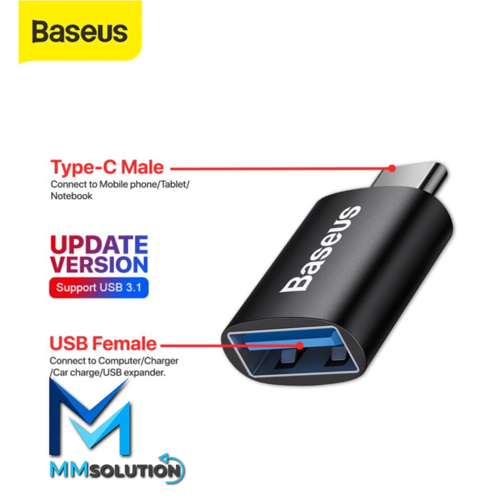 Baseus USB Female To Type-C Male Adapter Converter OTG Charging Data