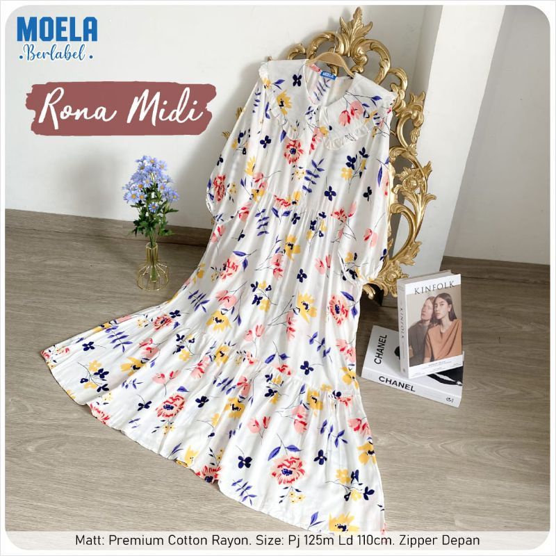 RONA MIDIDRESS BUNGA PUTIH// MIDI DRESS RAYON SNOWHITE