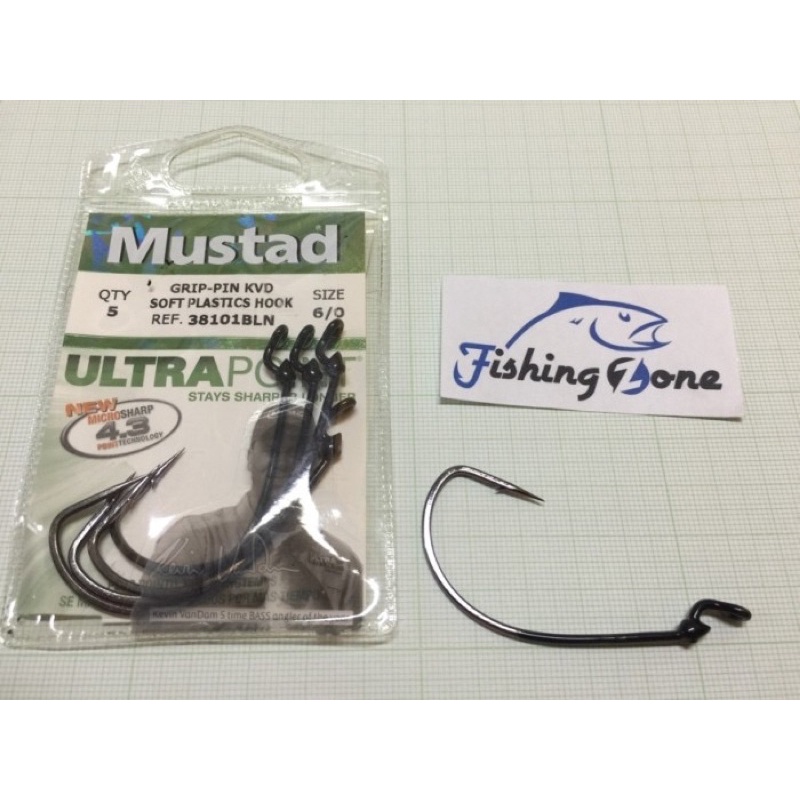 Mustad KVD GRIP-PIN Soft Plastics Hook 38101 BLN Size 2/0 3/0 4/0 5/0 6/0 Qty 5 pcs - Mata Kail Panc