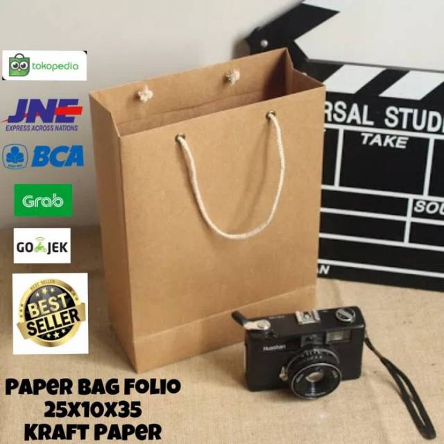 

MIN & KELIPATAN 12 PCS / Paper bag 25x10x35 / Paper Bag coklat polos / Tas Kertas / Goodiebag / Paper bag Folio Tali Coklat 25x10x35