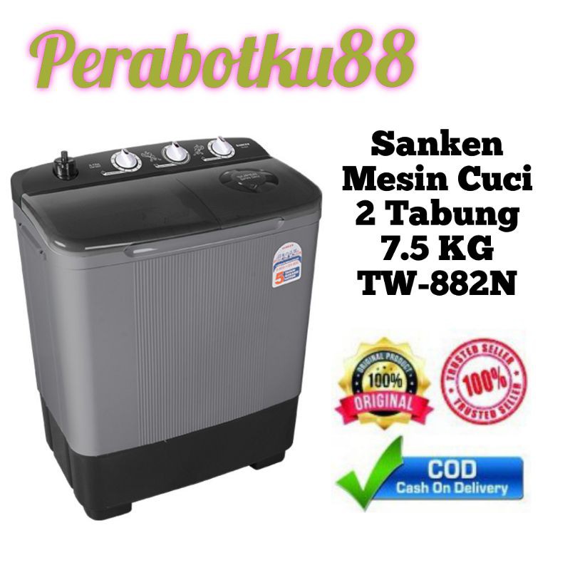 Sanken Mesin Cuci 2 Tabung kapasitas 7.5 KG TW-8827N Grey TW8827N TW 8827 N 8827 TW882 TW 882 TW882N