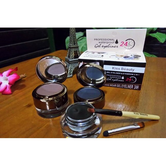 Kiss beauty 2 in 1 eyeliner gel eyebrow original kiss beuty ori watterprof