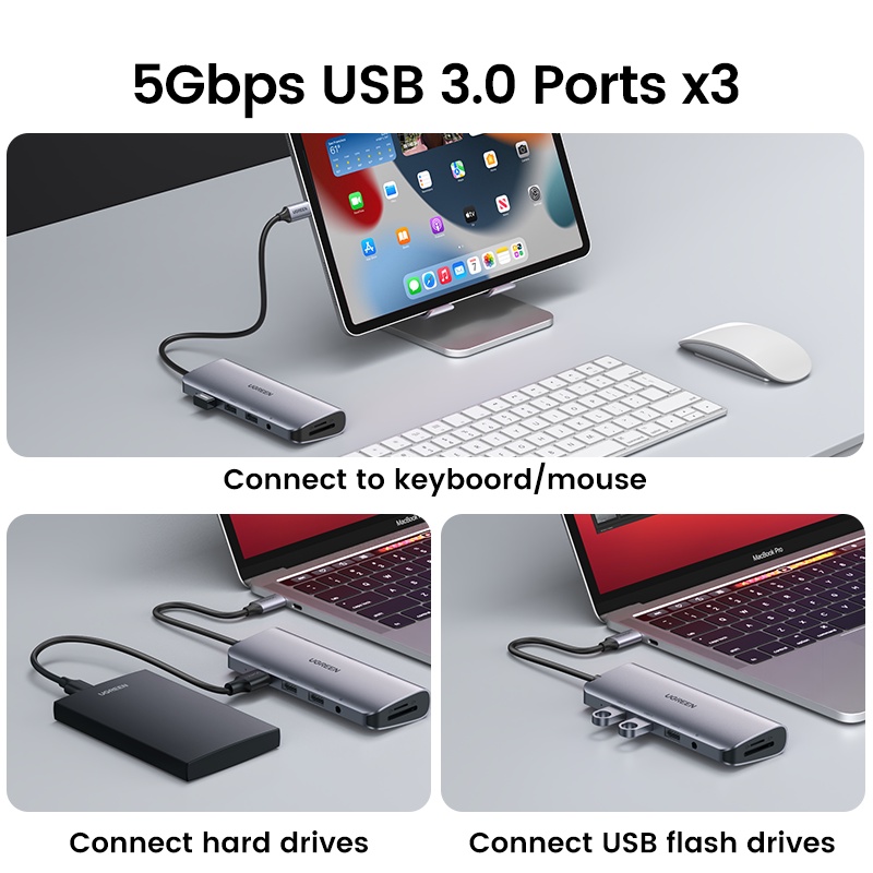 【Stok Produk di Indonesia】Ugreen Hub USB Tipe-C 10 in 1 Dengan Card Reader Ethernet 4K Ke HDMI VGA PD Power Delivery 3 USB 3.0 Ke 3.5mm SD / TF