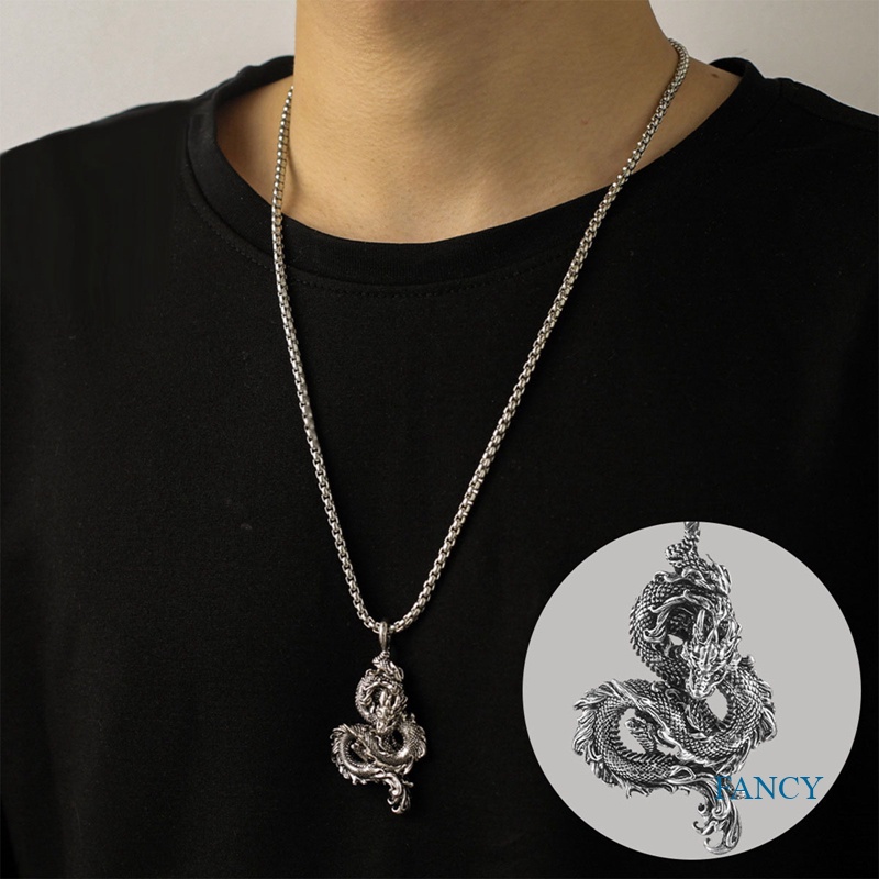 Kalung Rantai Panjang Liontin Naga Gaya Punk Gothik Hip Hop Untuk Pria Dan Wanita