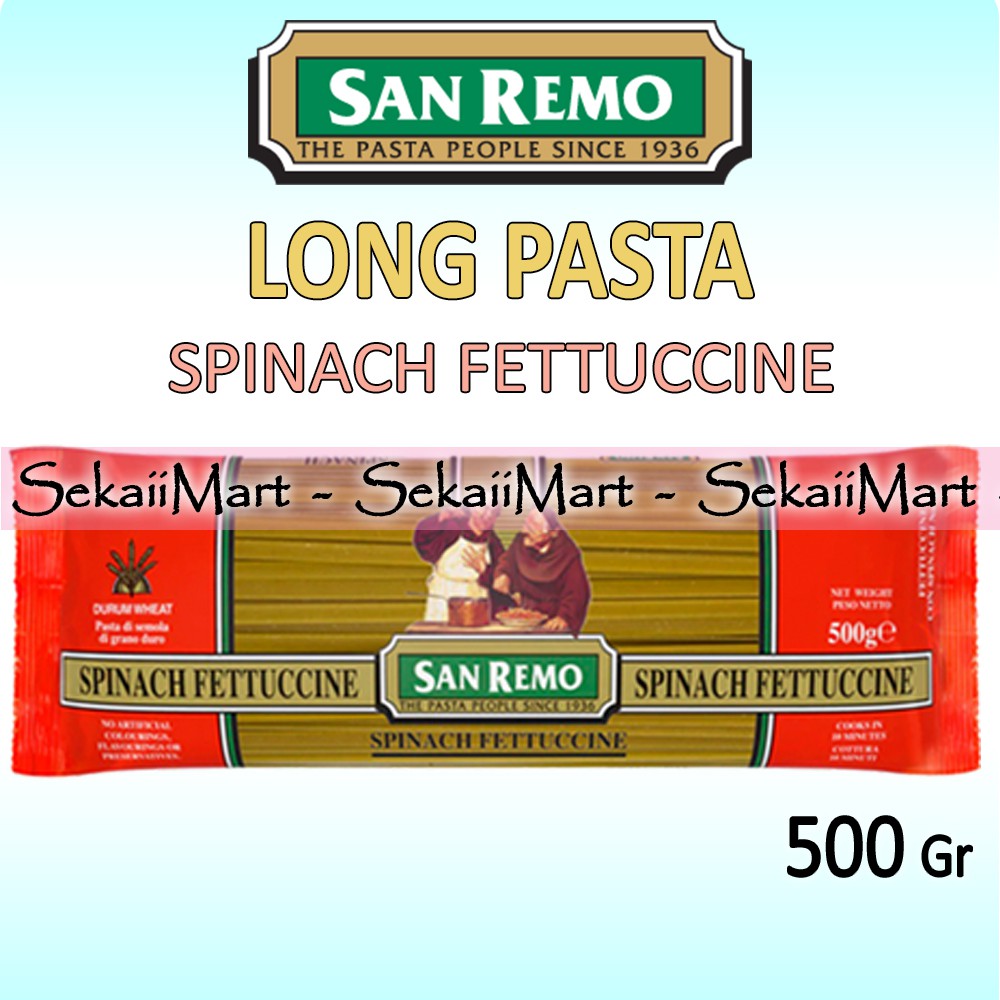 

SAN REMO Spinach Fettuccine 13 Pasta 500g - SANREMO Fetucini Bayam Gandum Semolina