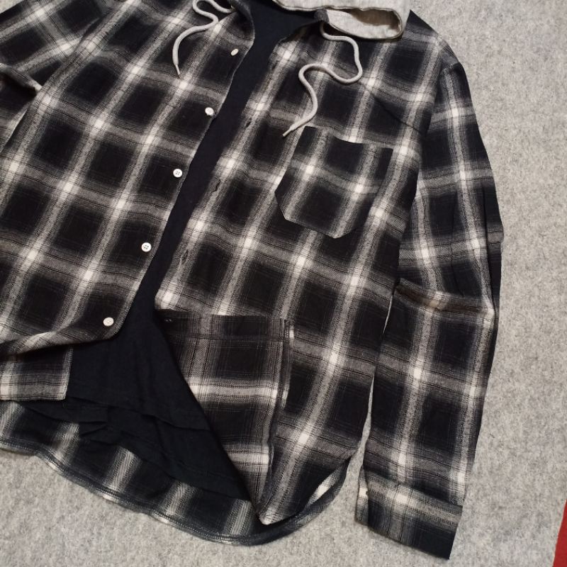kemeja hoodie flannel veterano second casual outer pria murah oversize
